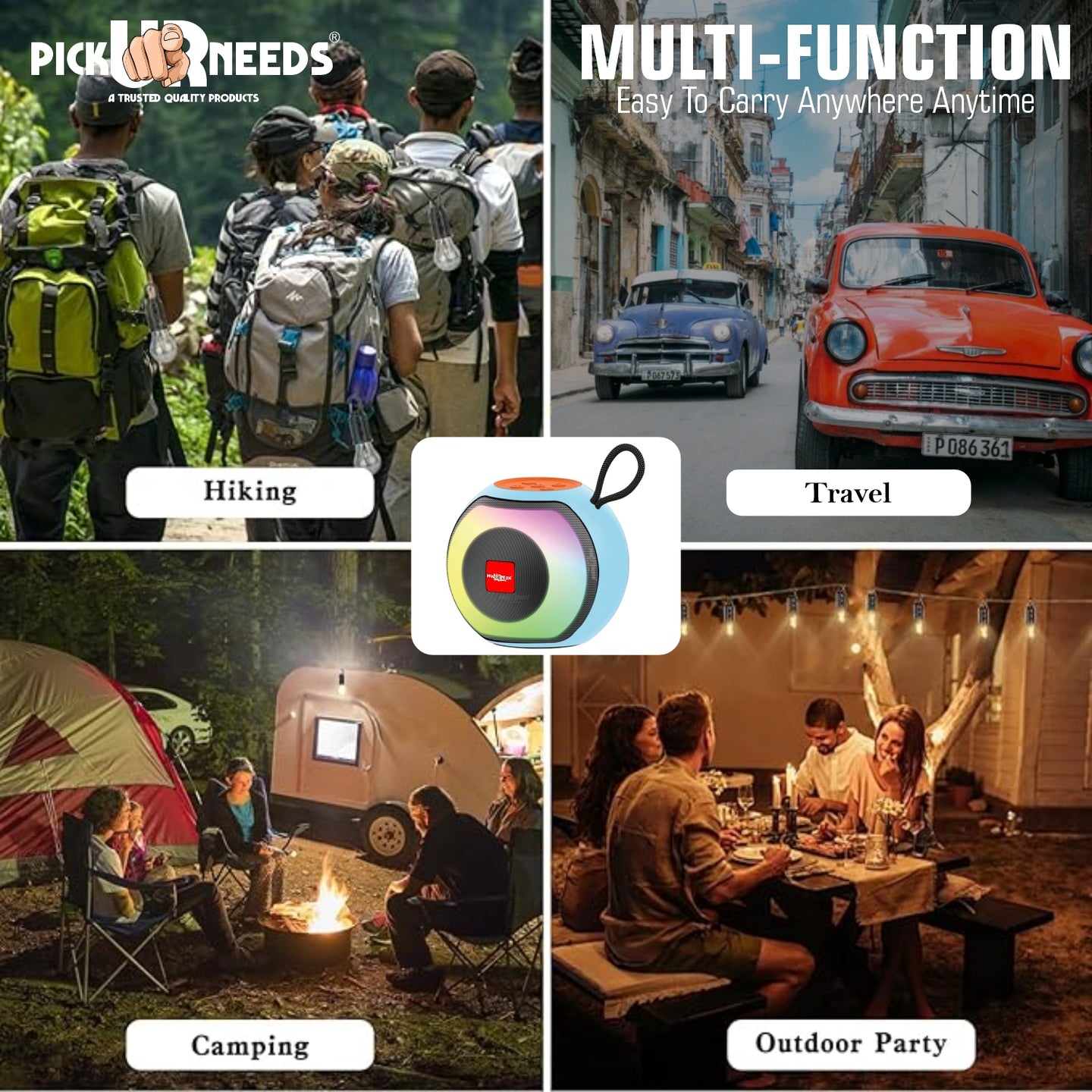 Pick Ur Needs Compact Rechargeable Wireless Thunder Sound 5W Bluetooth Speaker– Support FM/USB  (Black)